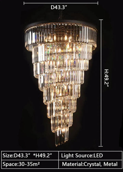 Spiral Tiered Crystal Chandelier in Black Finish - Zelno Lighting