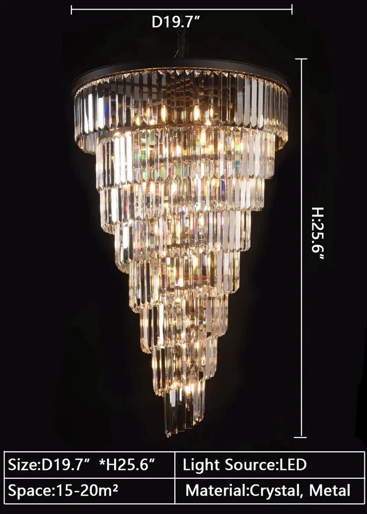 Spiral Tiered Crystal Chandelier in Black Finish - Zelno Lighting