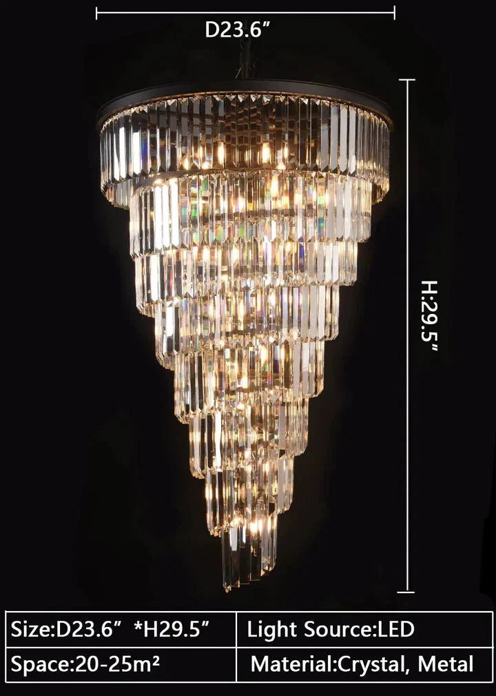 Spiral Tiered Crystal Chandelier in Black Finish - Zelno Lighting