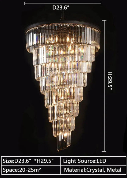 Spiral Tiered Crystal Chandelier in Black Finish - Zelno Lighting