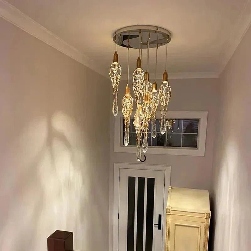 Stairwell Branch Strata Crystal Spiral Chandelier - Zelno Lighting