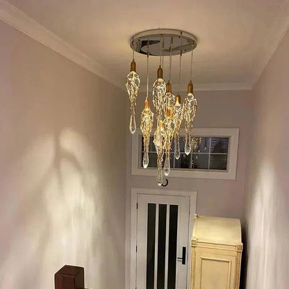 Stairwell Branch Strata Crystal Spiral Chandelier - Zelno Lighting