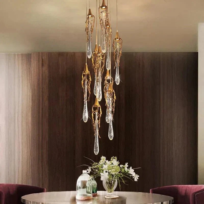 Stairwell Branch Strata Crystal Spiral Chandelier - Zelno Lighting