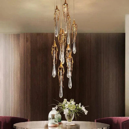 Stairwell Branch Strata Crystal Spiral Chandelier - Zelno Lighting