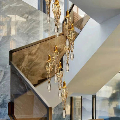 Stairwell Branch Strata Crystal Spiral Chandelier - Zelno Lighting