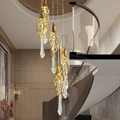 Stairwell Branch Strata Crystal Spiral Chandelier - Zelno Lighting