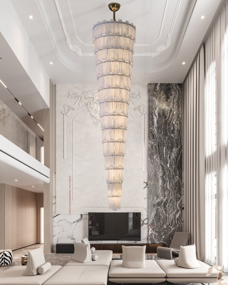 Stairwell Luxury Modern LED High Ceiling Large Alabaster Chandelier - Zelno Lighting