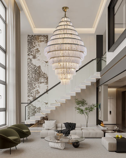 Stairwell Luxury Modern LED High Ceiling Large Alabaster Chandelier - Zelno Lighting