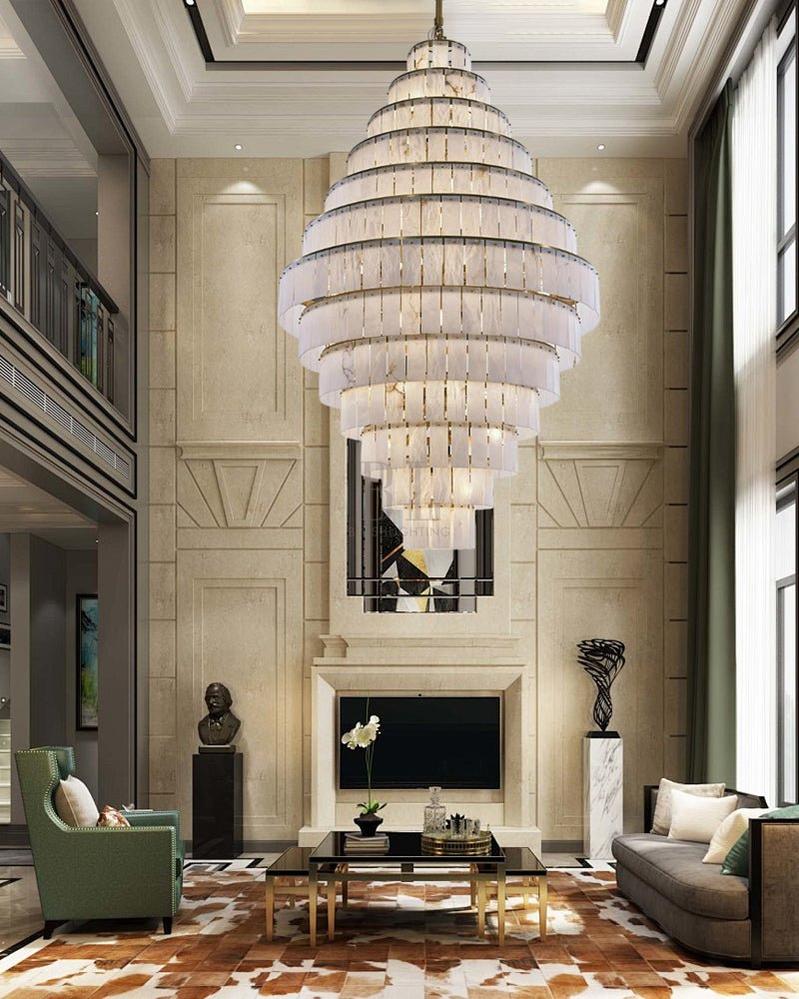 Stairwell Luxury Modern LED High Ceiling Large Alabaster Chandelier - Zelno Lighting