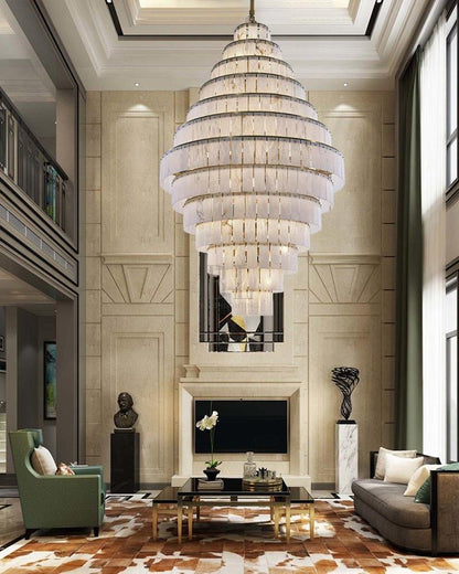 Stairwell Luxury Modern LED High Ceiling Large Alabaster Chandelier - Zelno Lighting