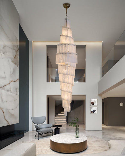 Stairwell Luxury Modern LED High Ceiling Large Alabaster Chandelier - Zelno Lighting