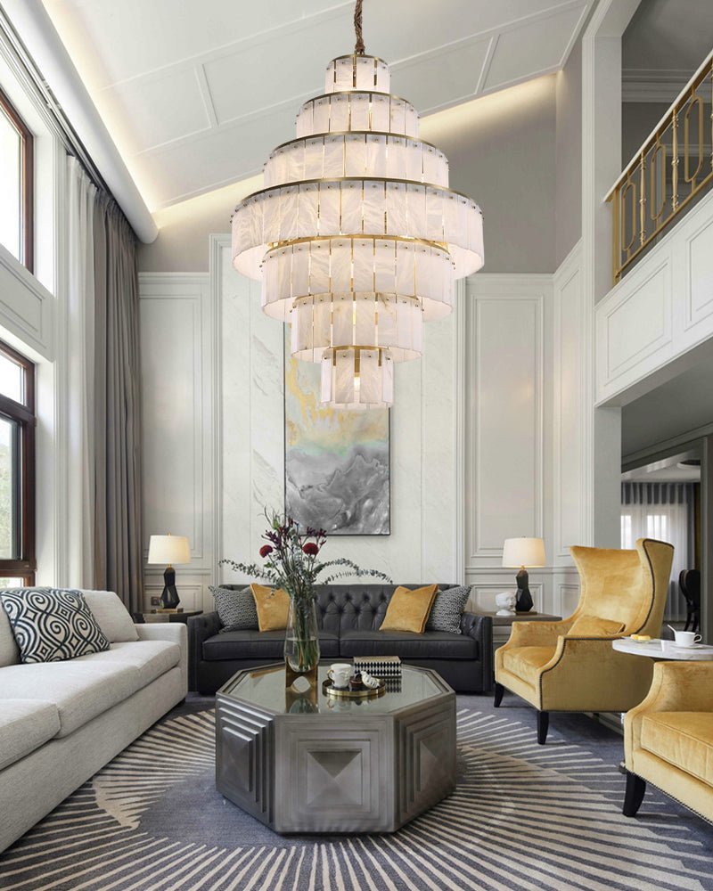 Stairwell Luxury Modern LED High Ceiling Large Alabaster Chandelier - Zelno Lighting