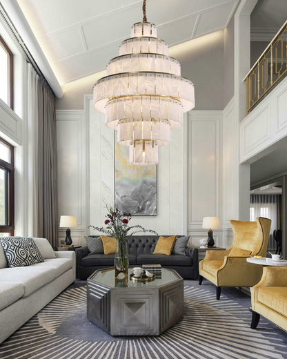 Stairwell Luxury Modern LED High Ceiling Large Alabaster Chandelier - Zelno Lighting