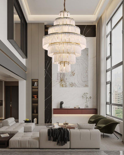 Stairwell Luxury Modern LED High Ceiling Large Alabaster Chandelier - Zelno Lighting