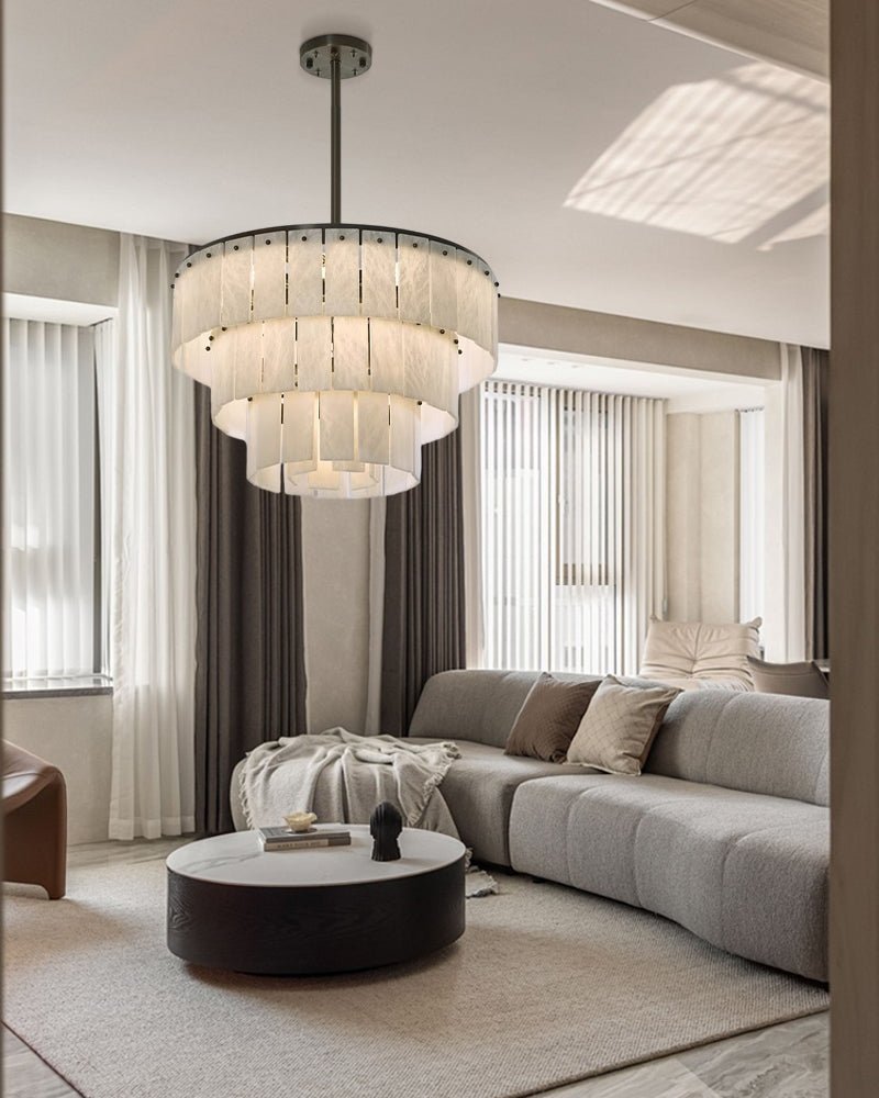 Stairwell Luxury Modern LED High Ceiling Large Alabaster Chandelier - Zelno Lighting
