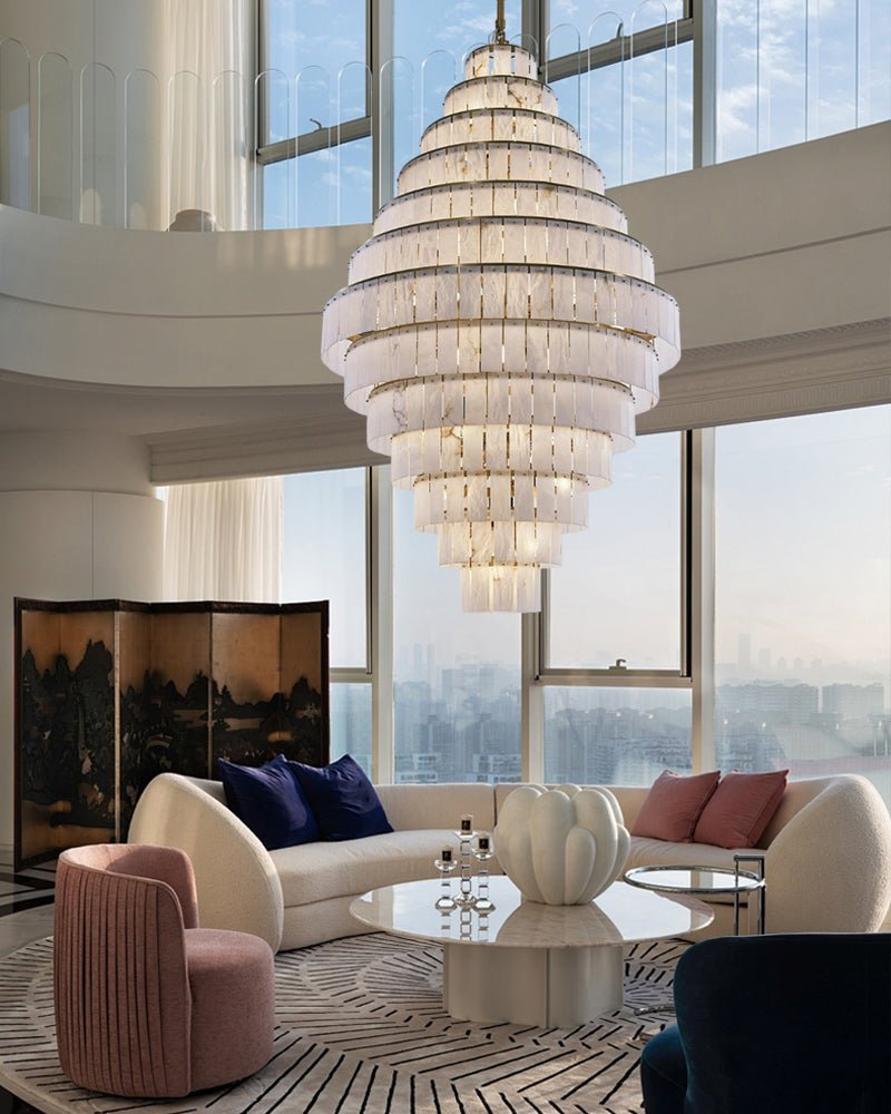 Stairwell Luxury Modern LED High Ceiling Large Alabaster Chandelier - Zelno Lighting