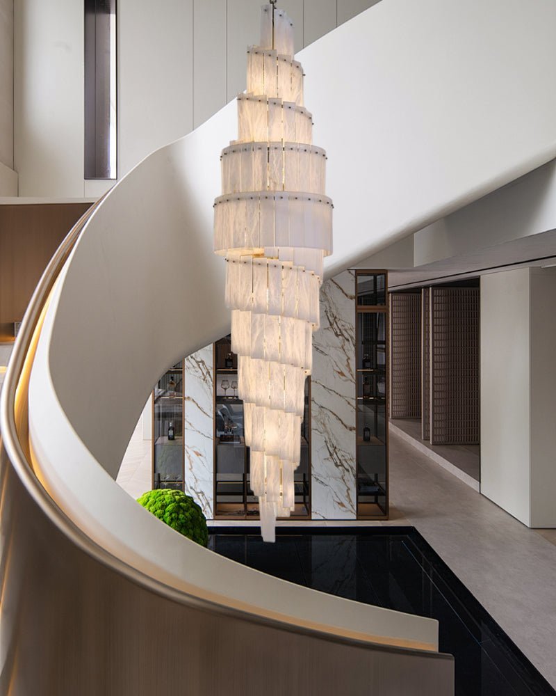 Stairwell Luxury Modern LED High Ceiling Large Alabaster Chandelier - Zelno Lighting