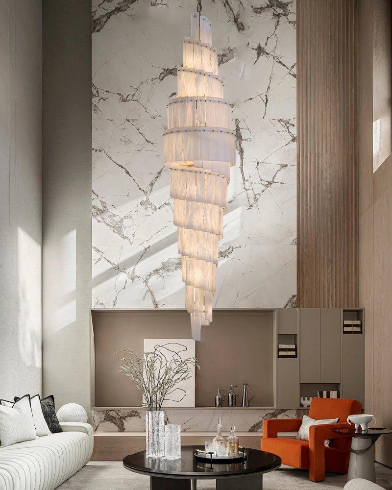 Stairwell Luxury Modern LED High Ceiling Large Alabaster Chandelier - Zelno Lighting
