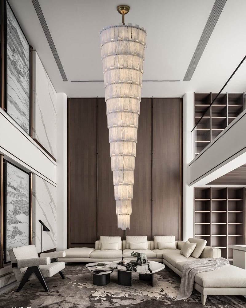 Stairwell Luxury Modern LED High Ceiling Large Alabaster Chandelier - Zelno Lighting