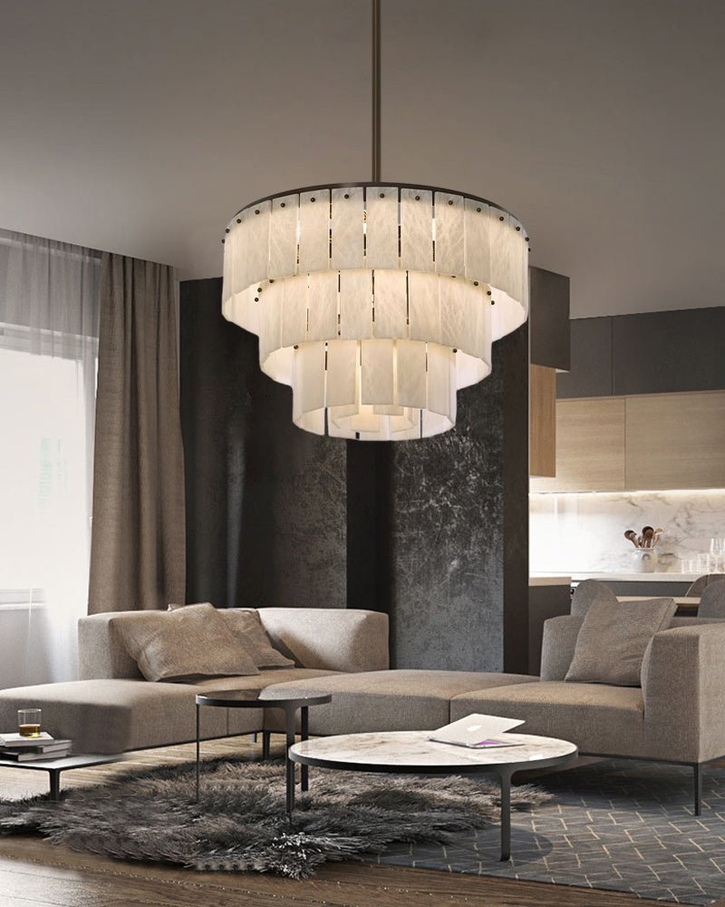 Stairwell Luxury Modern LED High Ceiling Large Alabaster Chandelier - Zelno Lighting