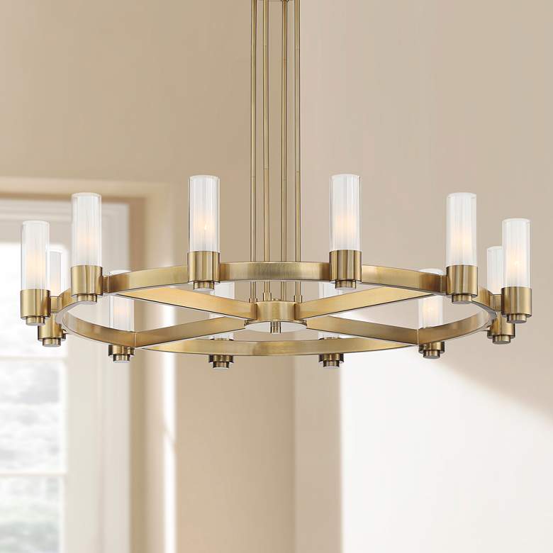 Stiffel Ennis 48" Wide Antique Brass 12-Light Ring Chandelier - zelnolighting