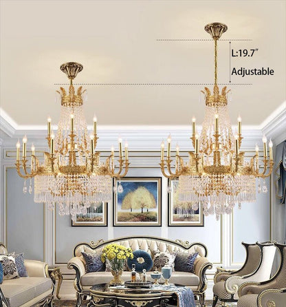 Stunning Oversized Luxury Golden Metal Candle Crystal Tassel Chandelier For High-ceiling Staircase/Entryway/Living/Meeting Room - Zelno Lighting