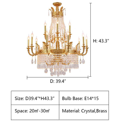 Stunning Oversized Luxury Golden Metal Candle Crystal Tassel Chandelier For High-ceiling Staircase/Entryway/Living/Meeting Room - Zelno Lighting