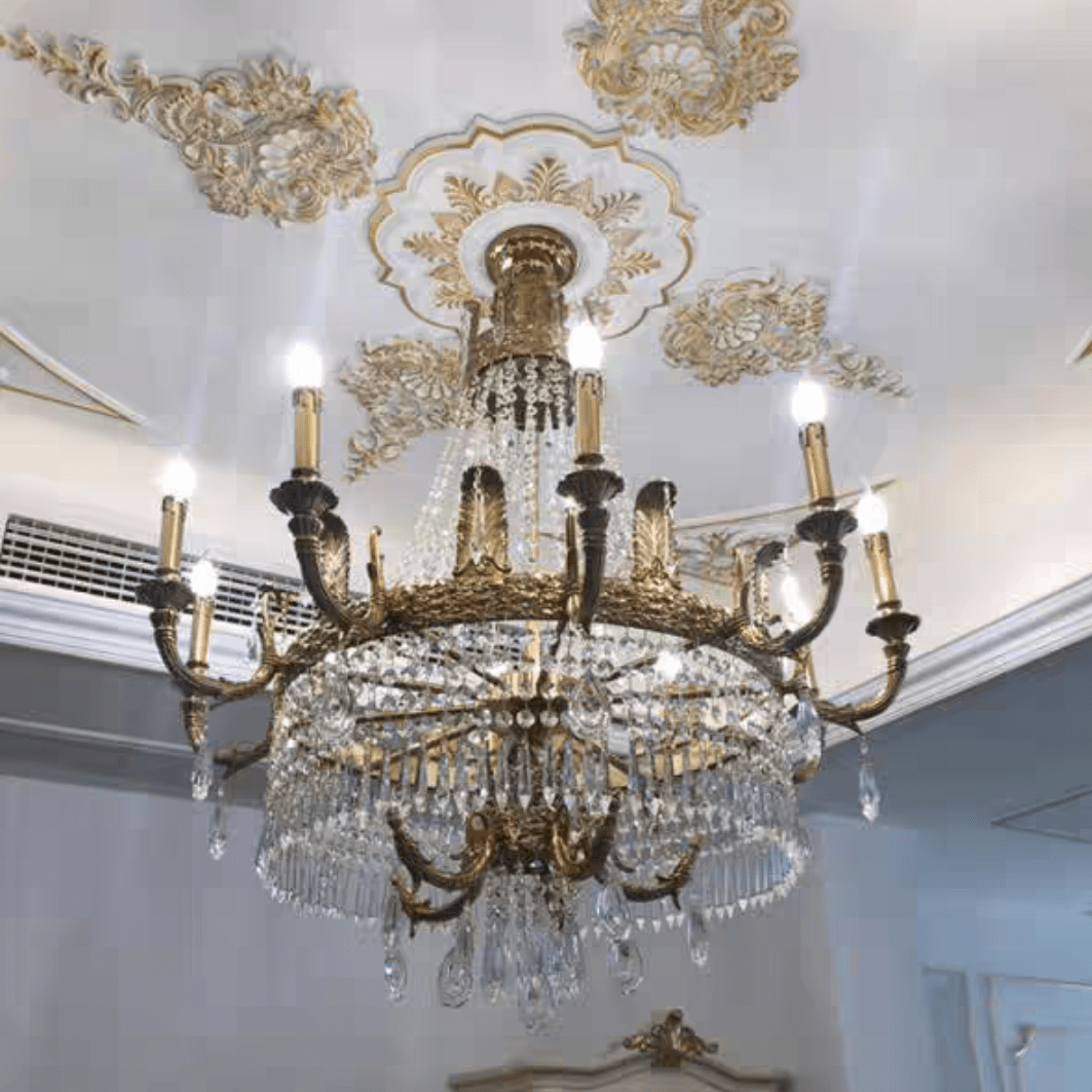 Stunning Oversized Luxury Golden Metal Candle Crystal Tassel Chandelier For High-ceiling Staircase/Entryway/Living/Meeting Room - Zelno Lighting