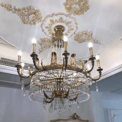 Stunning Oversized Luxury Golden Metal Candle Crystal Tassel Chandelier For High-ceiling Staircase/Entryway/Living/Meeting Room - Zelno Lighting