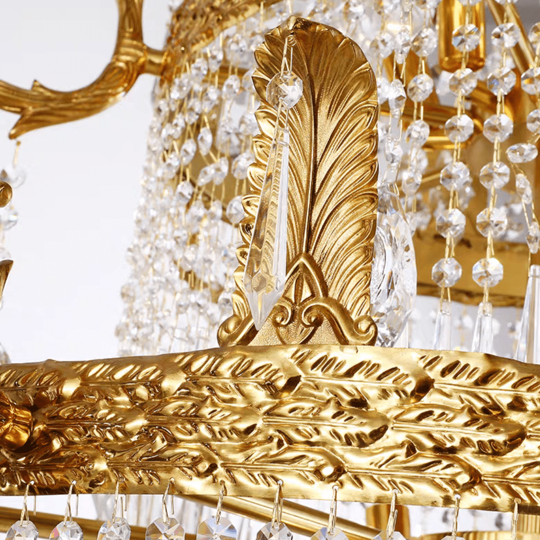 Stunning Oversized Luxury Golden Metal Candle Crystal Tassel Chandelier For High-ceiling Staircase/Entryway/Living/Meeting Room - Zelno Lighting