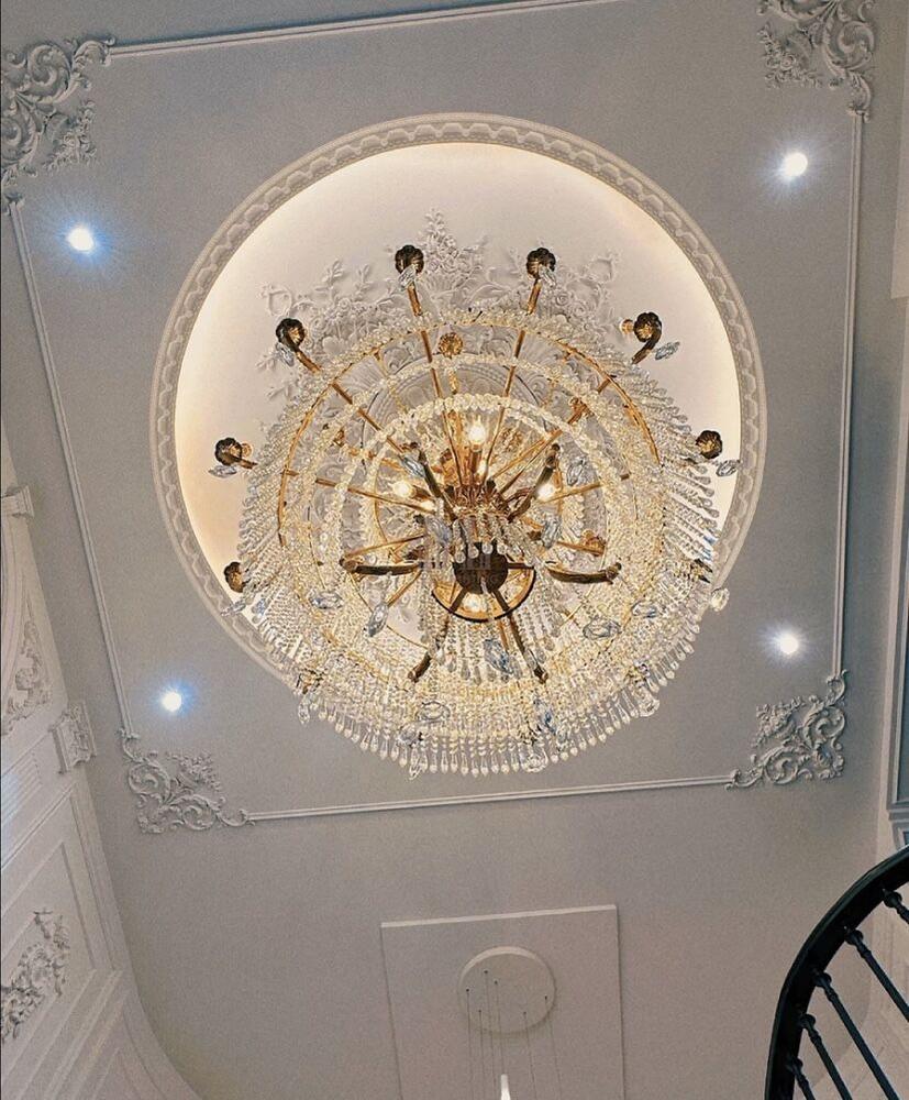 Stunning Oversized Luxury Golden Metal Candle Crystal Tassel Chandelier For High-ceiling Staircase/Entryway/Living/Meeting Room - Zelno Lighting