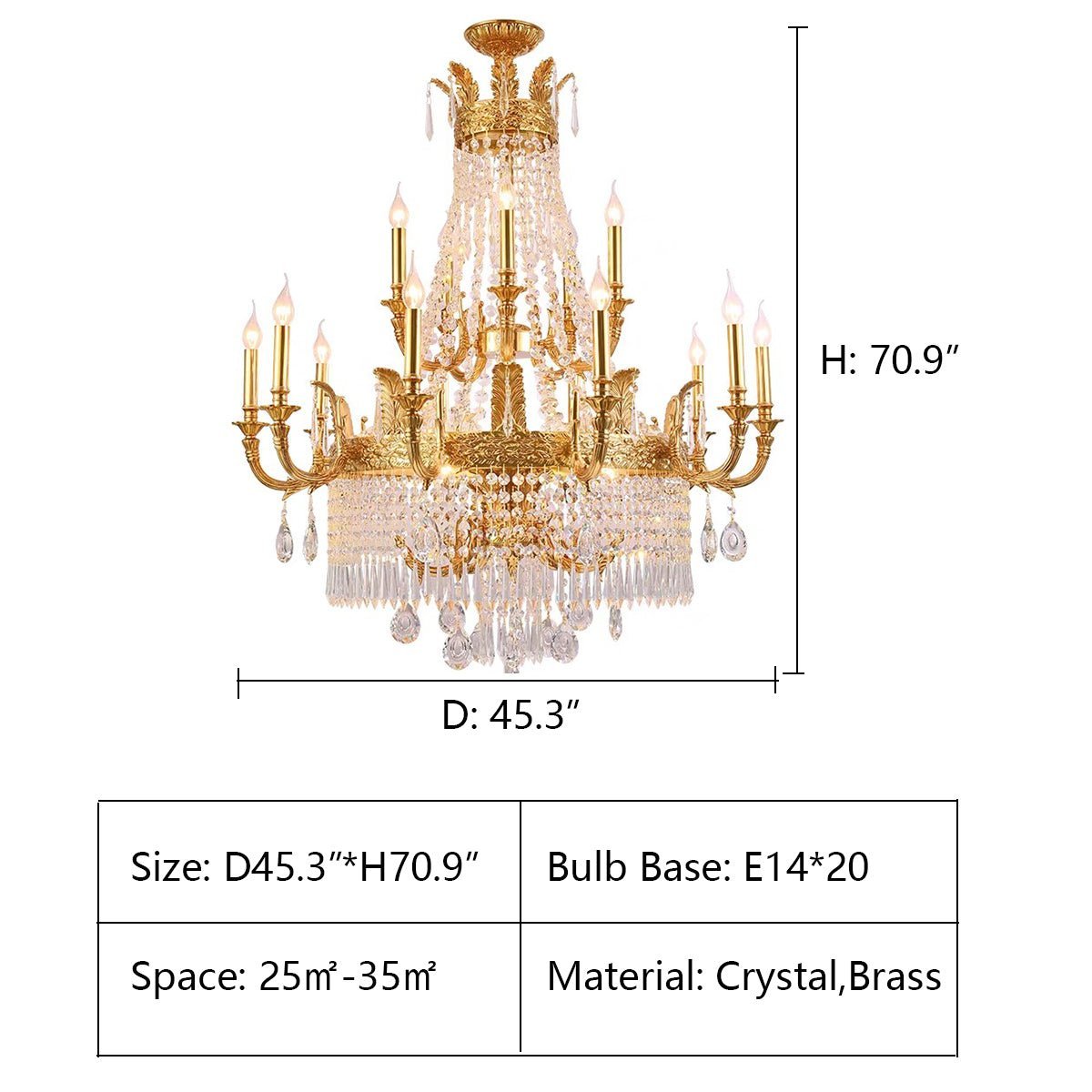Stunning Oversized Luxury Golden Metal Candle Crystal Tassel Chandelier For High-ceiling Staircase/Entryway/Living/Meeting Room - Zelno Lighting