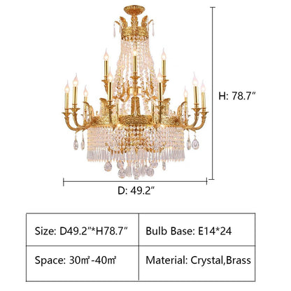 Stunning Oversized Luxury Golden Metal Candle Crystal Tassel Chandelier For High-ceiling Staircase/Entryway/Living/Meeting Room - Zelno Lighting