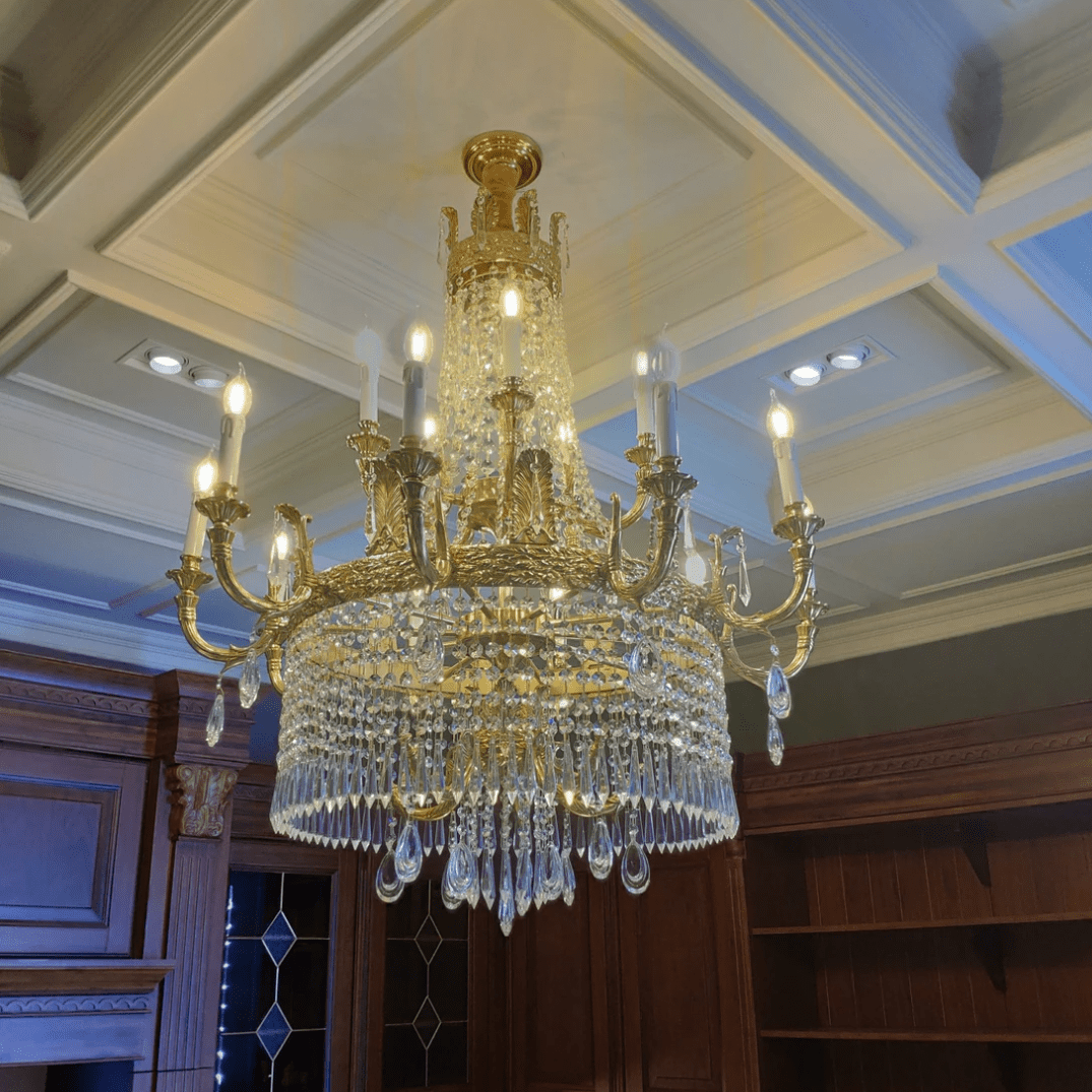 Stunning Oversized Luxury Golden Metal Candle Crystal Tassel Chandelier For High-ceiling Staircase/Entryway/Living/Meeting Room - Zelno Lighting