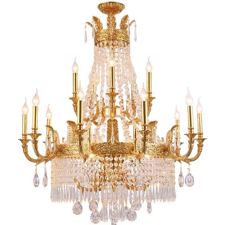 Stunning Oversized Luxury Golden Metal Candle Crystal Tassel Chandelier For High-ceiling Staircase/Entryway/Living/Meeting Room - Zelno Lighting