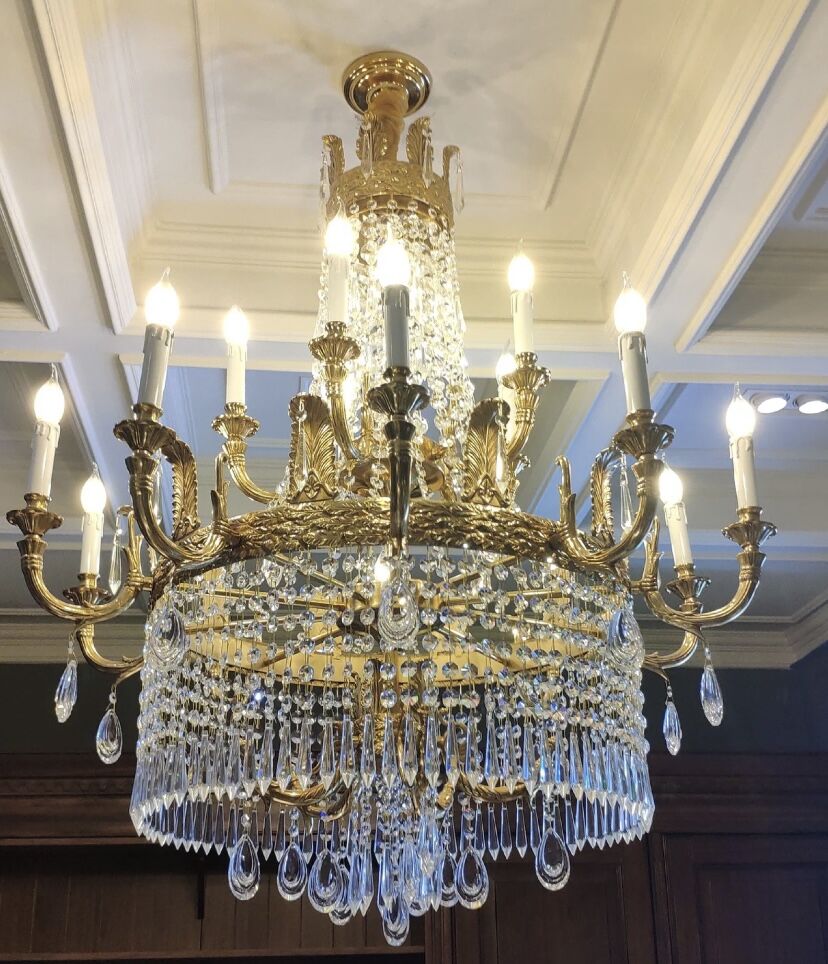 Stunning Oversized Luxury Golden Metal Candle Crystal Tassel Chandelier For High-ceiling Staircase/Entryway/Living/Meeting Room - Zelno Lighting