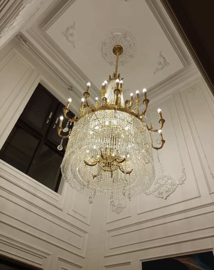 Stunning Oversized Luxury Golden Metal Candle Crystal Tassel Chandelier For High-ceiling Staircase/Entryway/Living/Meeting Room - Zelno Lighting
