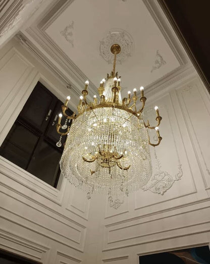 Stunning Oversized Luxury Golden Metal Candle Crystal Tassel Chandelier For High-ceiling Staircase/Entryway/Living/Meeting Room - Zelno Lighting