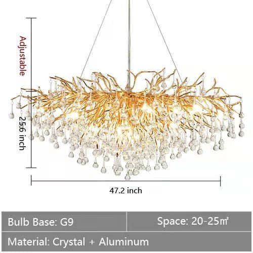 Stunning Tree Branch Crystal Chandelier with Clear Teardrop-shaped for Living/Dining Room - Zelno Lighting