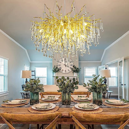 Stunning Tree Branch Crystal Chandelier with Clear Teardrop-shaped for Living/Dining Room - Zelno Lighting