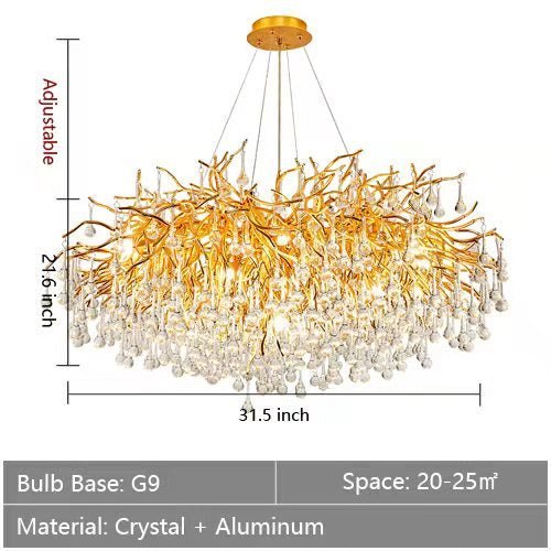 Stunning Tree Branch Crystal Chandelier with Clear Teardrop-shaped for Living/Dining Room - Zelno Lighting