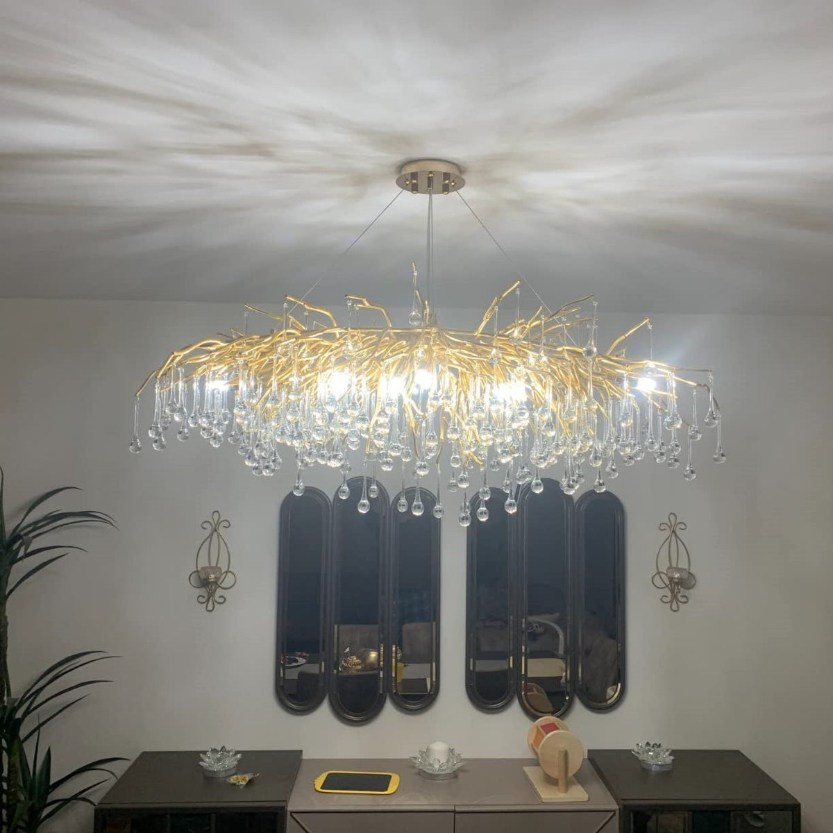Stunning Tree Branch Crystal Chandelier with Clear Teardrop-shaped for Living/Dining Room - Zelno Lighting