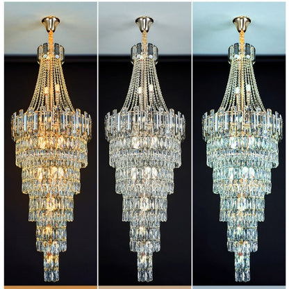 Stylish Foyer Long Staircase Chandelier Large Crystal Ceiling Lighting Fixture For Living Room Decoration - Zelno Lighting