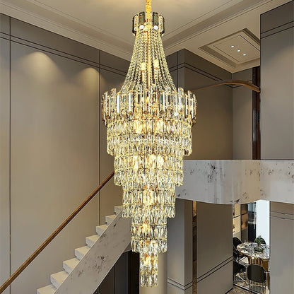 Stylish Foyer Long Staircase Chandelier Large Crystal Ceiling Lighting Fixture For Living Room Decoration - Zelno Lighting