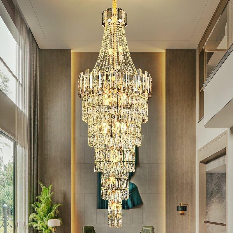 Stylish Foyer Long Staircase Chandelier Large Crystal Ceiling Lighting Fixture For Living Room Decoration - Zelno Lighting