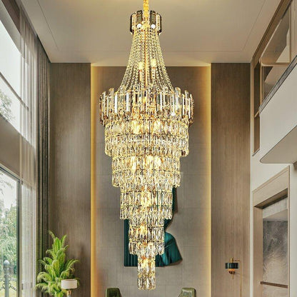 Stylish Foyer Long Staircase Chandelier Large Crystal Ceiling Lighting Fixture For Living Room Decoration - Zelno Lighting