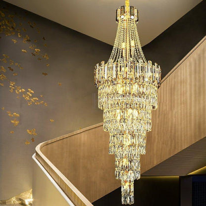 Stylish Foyer Long Staircase Chandelier Large Crystal Ceiling Lighting Fixture For Living Room Decoration - Zelno Lighting