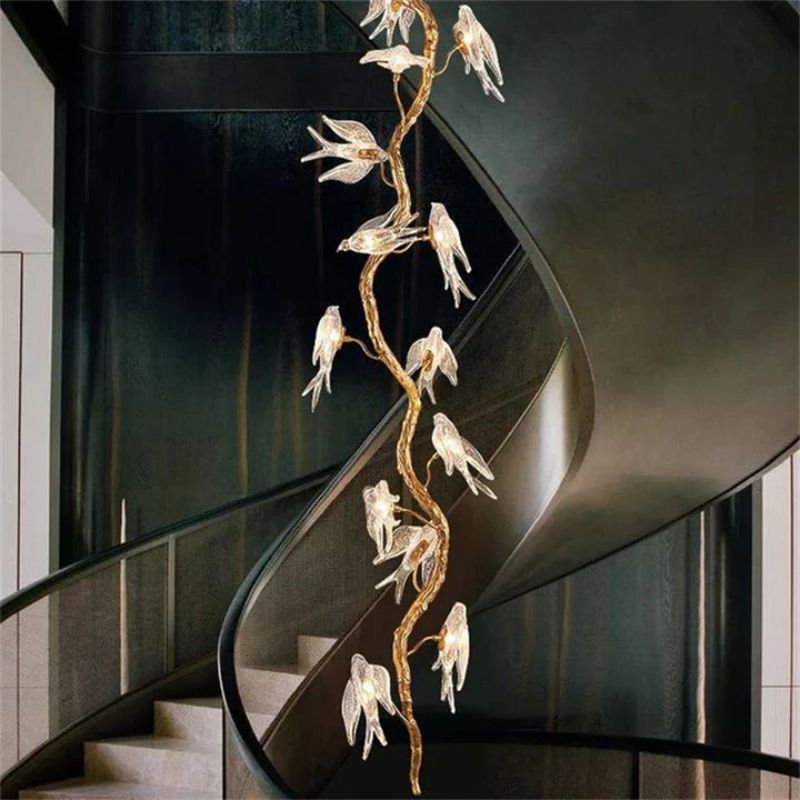 Swallow Glass Long Tree Branch Chandelier - Zelno Lighting