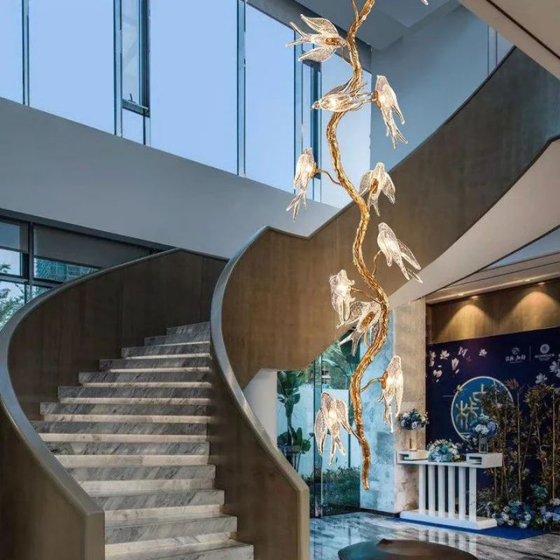 Swallow Glass Long Tree Branch Chandelier - Zelno Lighting