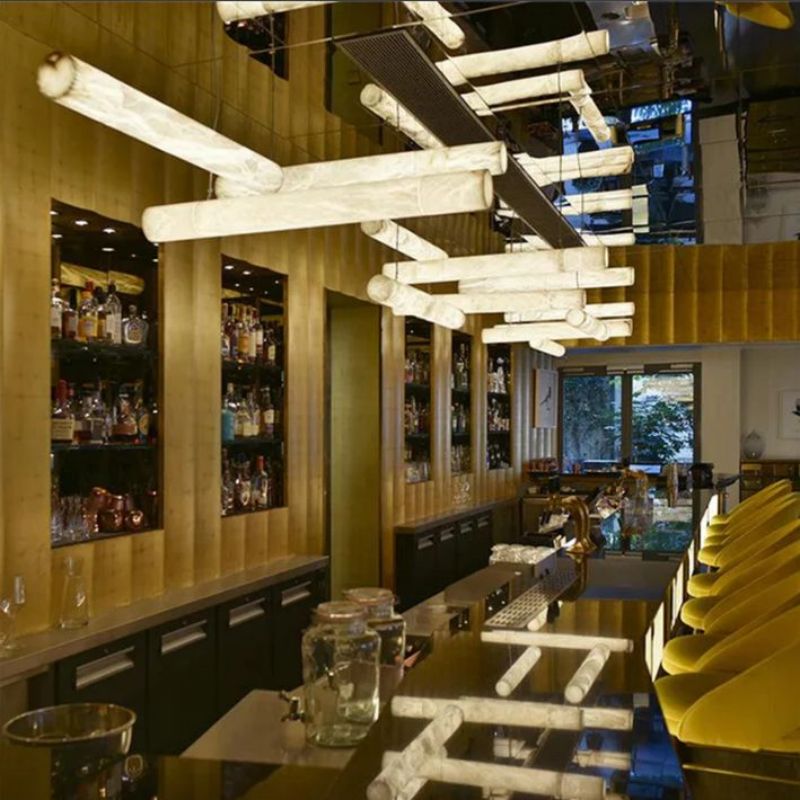 Sylvia Alabaster Linear Pendant Light Over Kitchen Island - Zelno